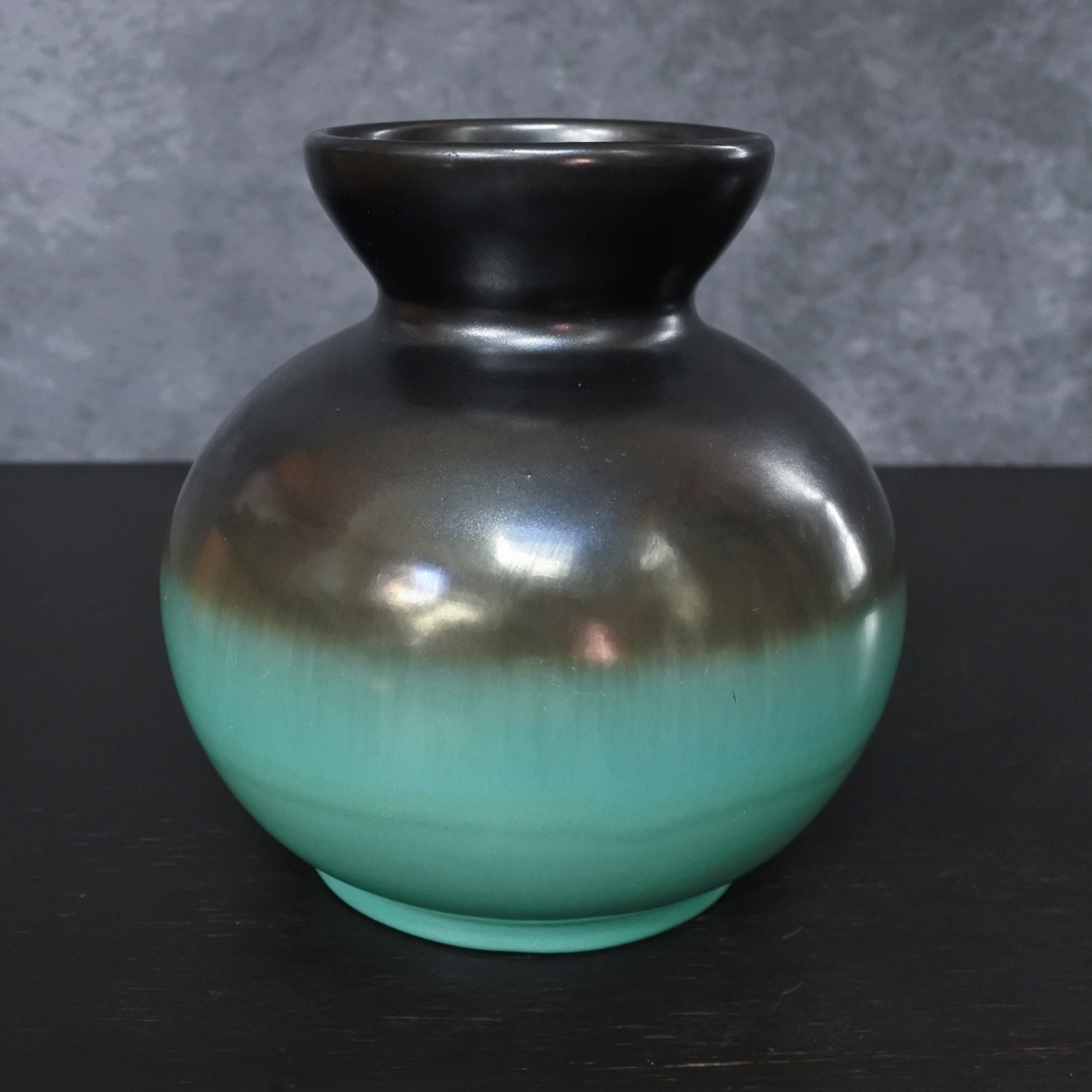 Vintage 1930s Upsala Ekeby Pottery Sweden Scandinavian Style Green Black Vase